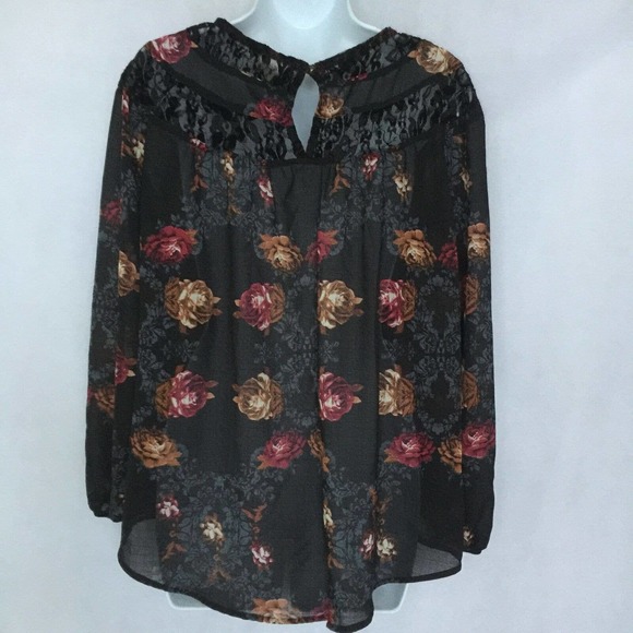 Knox Rose Black Lace Floral Boho Hi Low Bohemian Roses Blouse Top Women Size XS - Picture 2 of 13